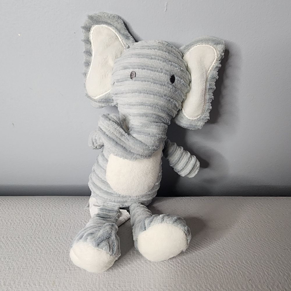 Chickpea Gray White Ribbed Elephant Plush 12” Soft Chick Pea Baby Lovey Toy EUC